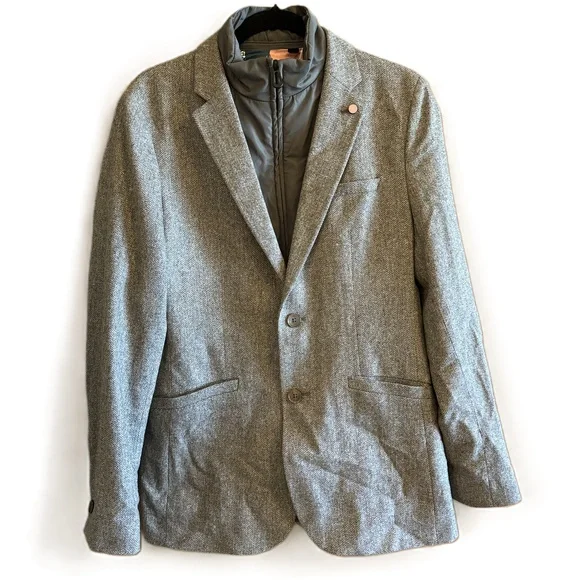 Ted Baker Gray Herringbone Notched Lapel Blazer Jacket Size 2 - Picture 2 of 9